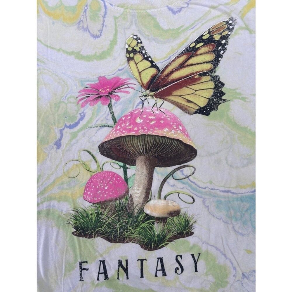 Fantasy Forest T-Shirt - Women's Doe Butterfly Mushrooms, Small